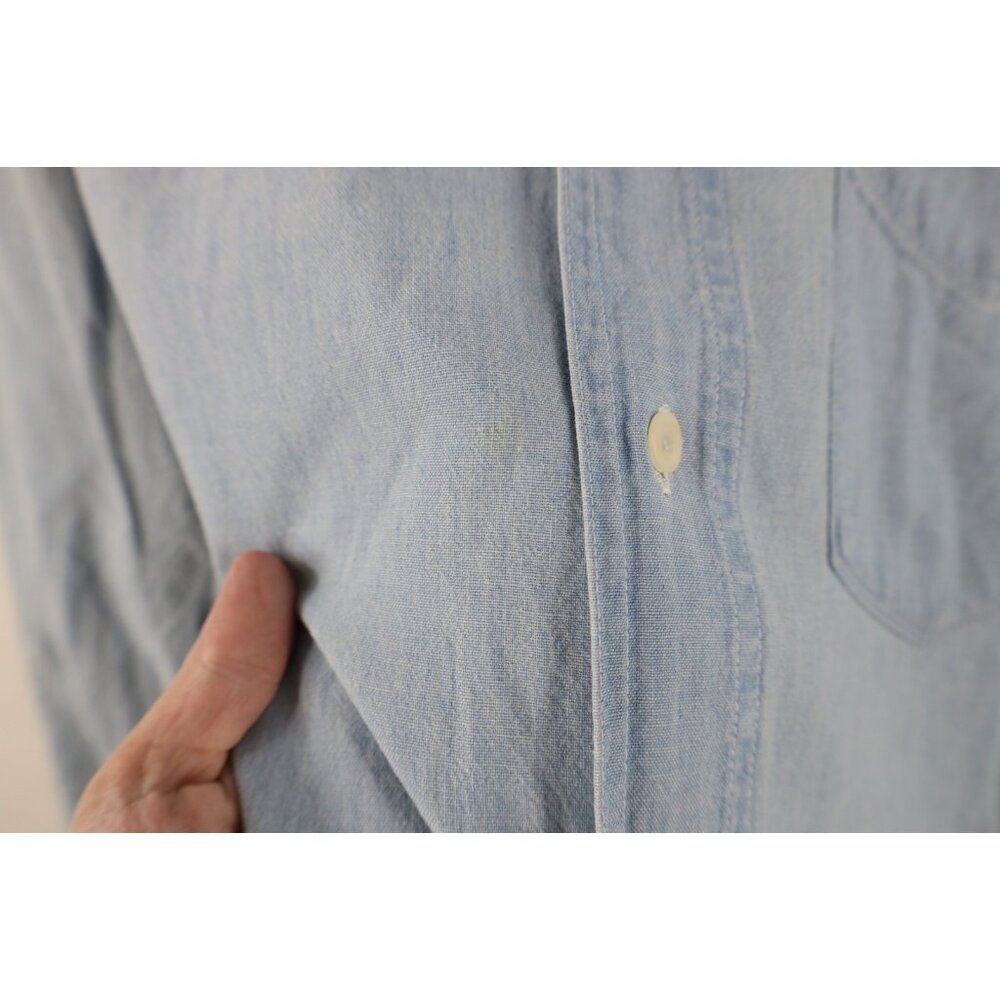 Vtg 90s Gap Mens Medium Distressed Denim Jean Collared Button Down Shirt Blue - Picture 7 of 13